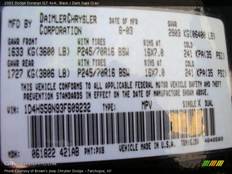 Black / Dark Slate Gray 2003 Dodge Durango SLT 4x4