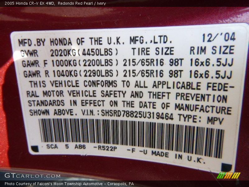 Redondo Red Pearl / Ivory 2005 Honda CR-V EX 4WD