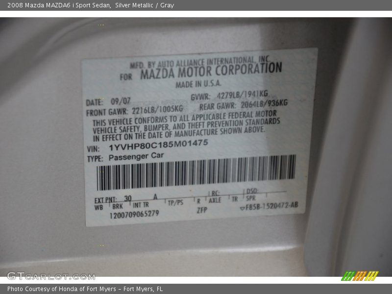 Silver Metallic / Gray 2008 Mazda MAZDA6 i Sport Sedan