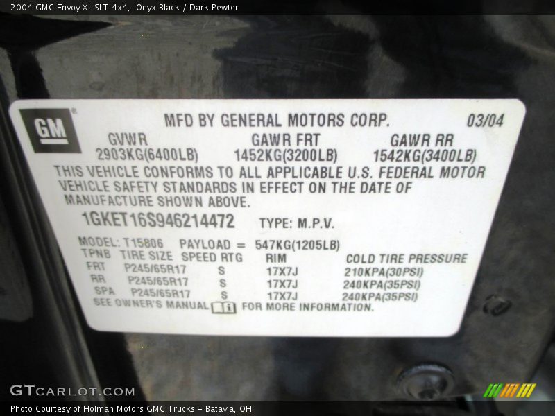 Onyx Black / Dark Pewter 2004 GMC Envoy XL SLT 4x4
