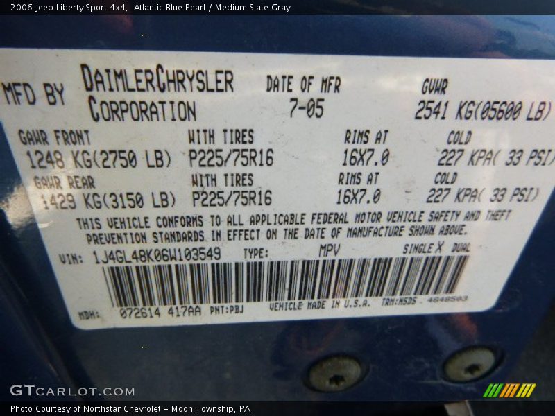 Atlantic Blue Pearl / Medium Slate Gray 2006 Jeep Liberty Sport 4x4