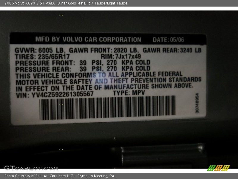 Lunar Gold Metallic / Taupe/Light Taupe 2006 Volvo XC90 2.5T AWD