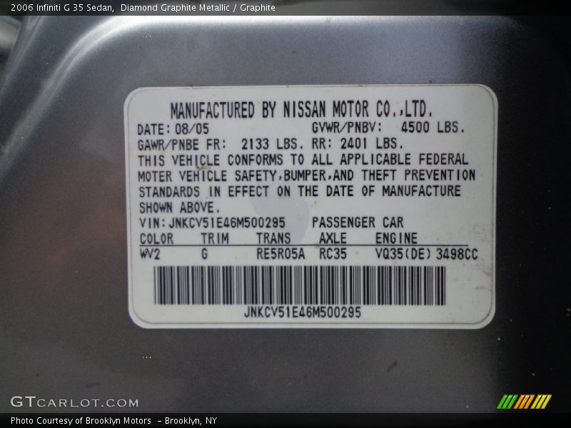 Diamond Graphite Metallic / Graphite 2006 Infiniti G 35 Sedan