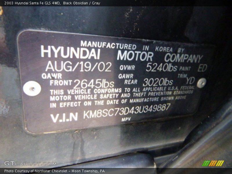 Black Obsidian / Gray 2003 Hyundai Santa Fe GLS 4WD