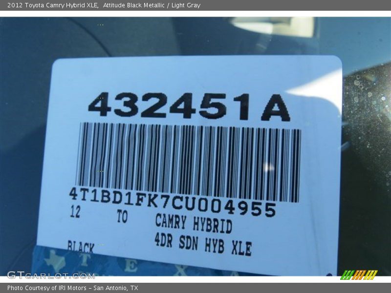 Attitude Black Metallic / Light Gray 2012 Toyota Camry Hybrid XLE