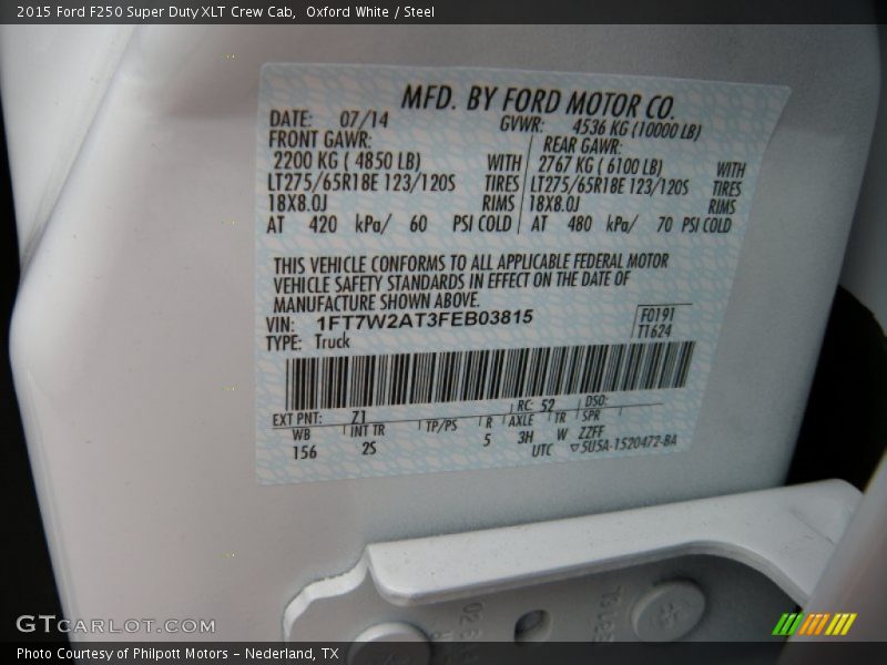 Oxford White / Steel 2015 Ford F250 Super Duty XLT Crew Cab