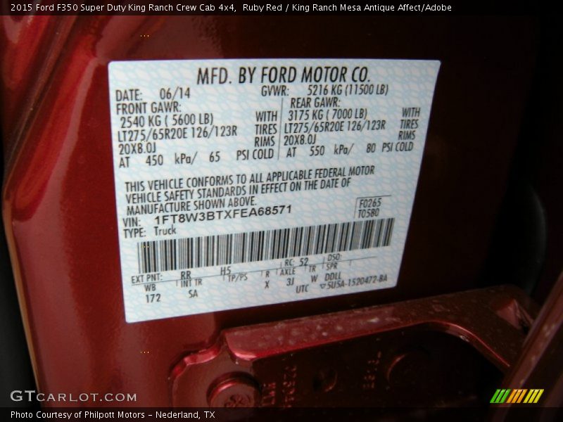 Ruby Red / King Ranch Mesa Antique Affect/Adobe 2015 Ford F350 Super Duty King Ranch Crew Cab 4x4