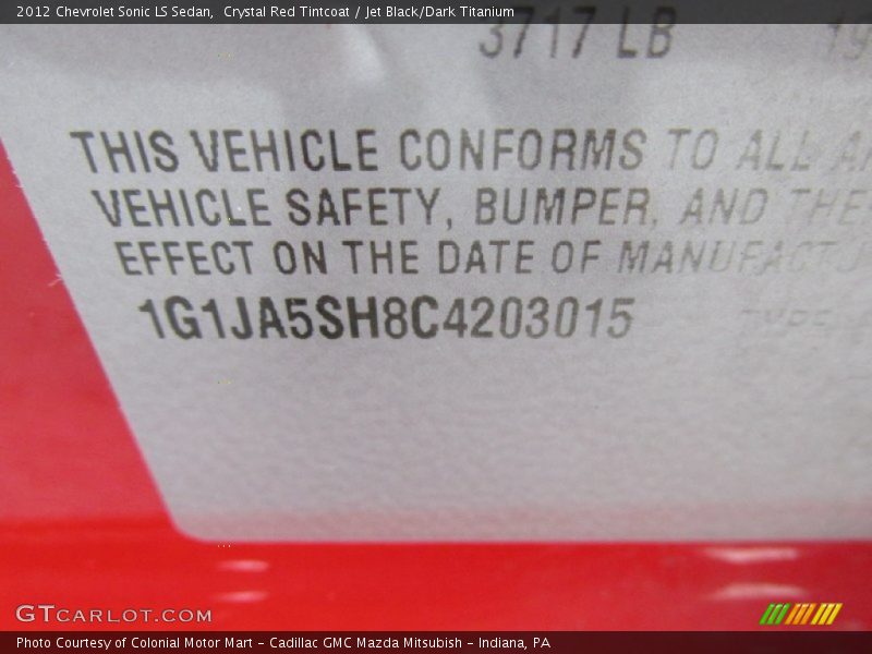 Crystal Red Tintcoat / Jet Black/Dark Titanium 2012 Chevrolet Sonic LS Sedan