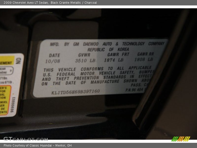 Black Granite Metallic / Charcoal 2009 Chevrolet Aveo LT Sedan