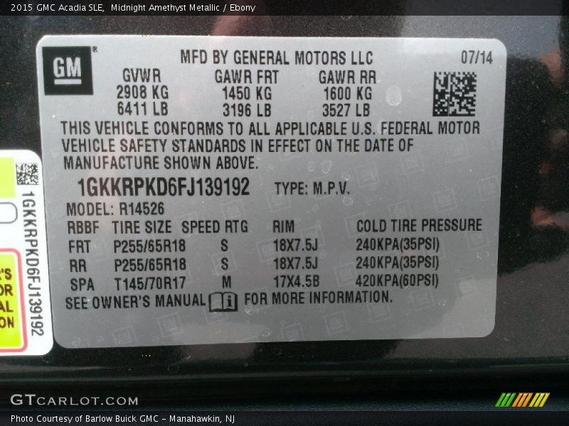 Midnight Amethyst Metallic / Ebony 2015 GMC Acadia SLE