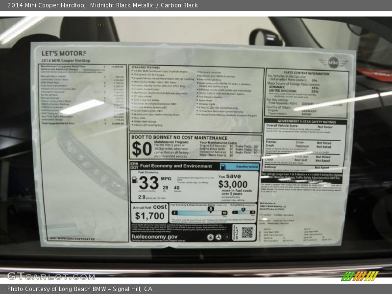 Midnight Black Metallic / Carbon Black 2014 Mini Cooper Hardtop