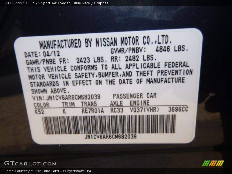 Blue Slate / Graphite 2012 Infiniti G 37 x S Sport AWD Sedan