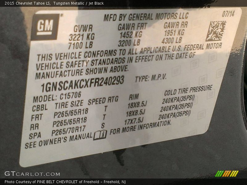 Tungsten Metallic / Jet Black 2015 Chevrolet Tahoe LS