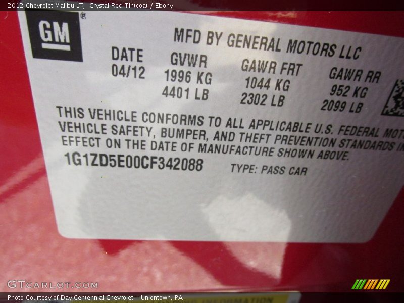 Crystal Red Tintcoat / Ebony 2012 Chevrolet Malibu LT
