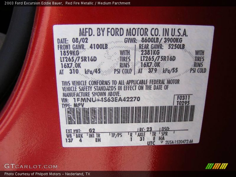 Red Fire Metallic / Medium Parchment 2003 Ford Excursion Eddie Bauer