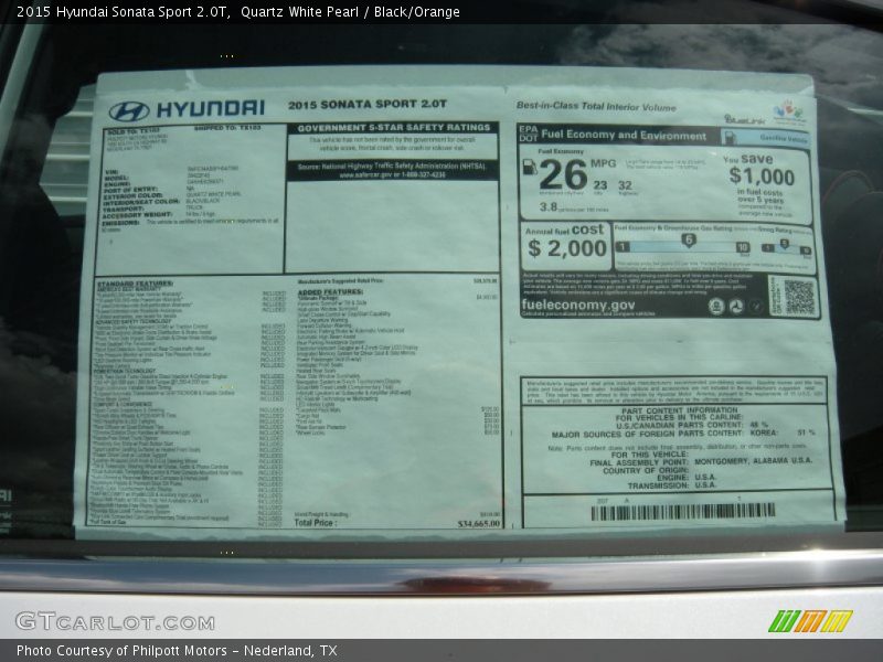  2015 Sonata Sport 2.0T Window Sticker