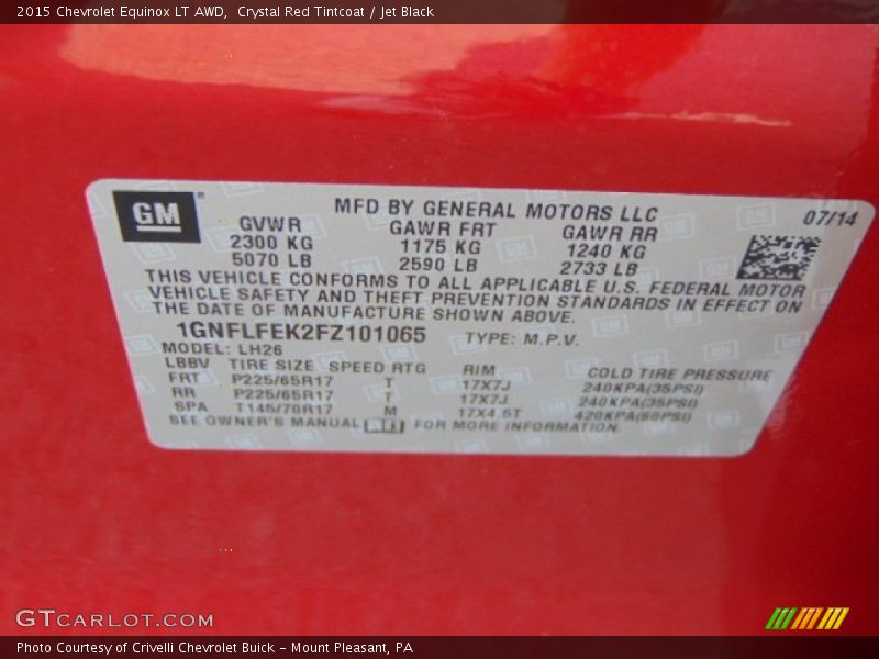 Crystal Red Tintcoat / Jet Black 2015 Chevrolet Equinox LT AWD