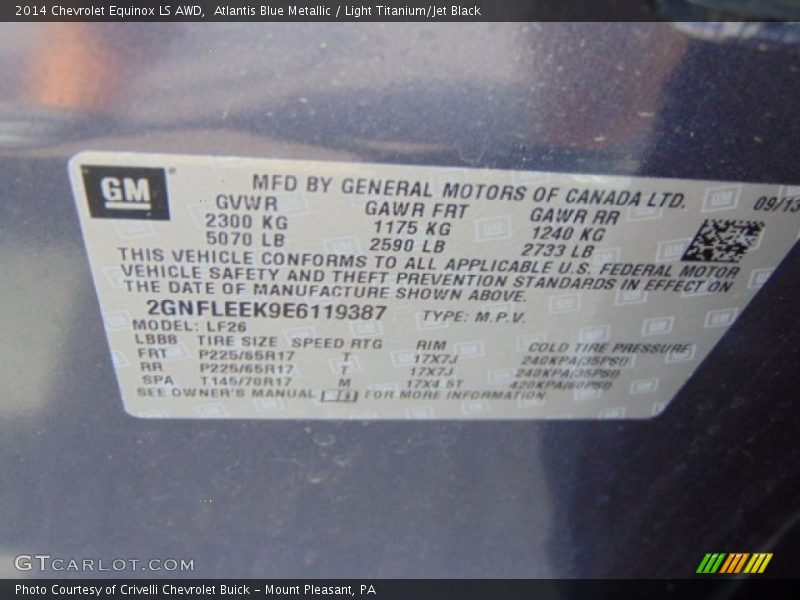 Atlantis Blue Metallic / Light Titanium/Jet Black 2014 Chevrolet Equinox LS AWD