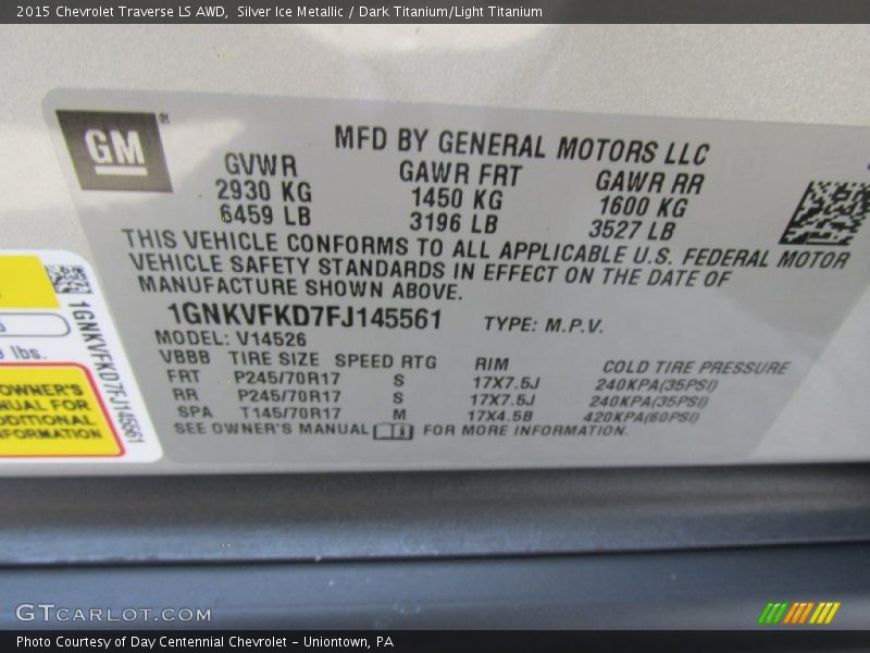 Silver Ice Metallic / Dark Titanium/Light Titanium 2015 Chevrolet Traverse LS AWD