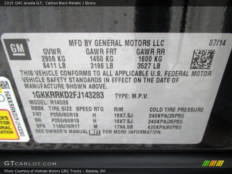 Carbon Black Metallic / Ebony 2015 GMC Acadia SLT