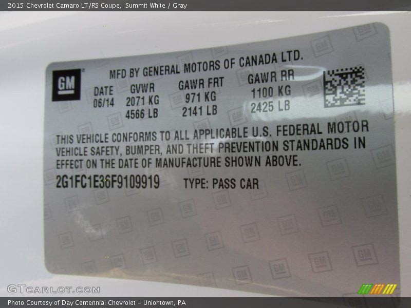 Summit White / Gray 2015 Chevrolet Camaro LT/RS Coupe