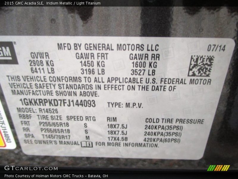 Iridium Metallic / Light Titanium 2015 GMC Acadia SLE