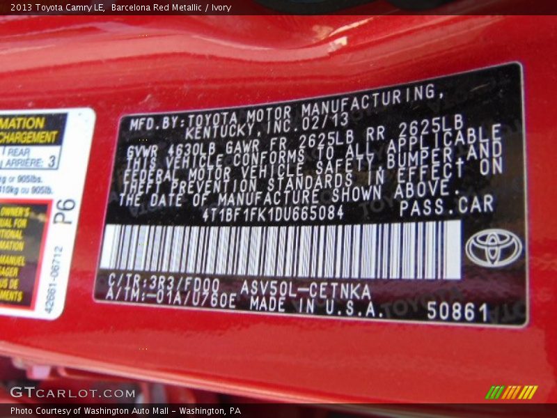 Barcelona Red Metallic / Ivory 2013 Toyota Camry LE