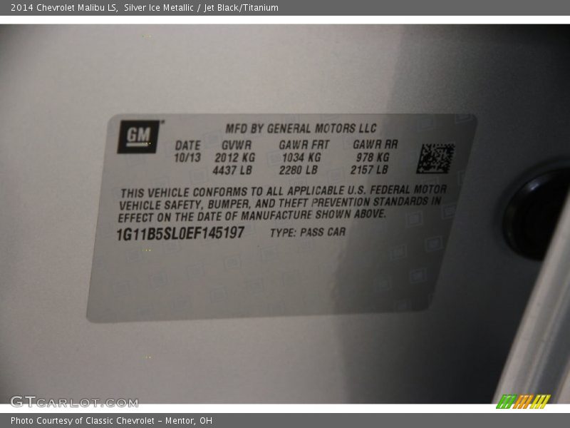 Silver Ice Metallic / Jet Black/Titanium 2014 Chevrolet Malibu LS