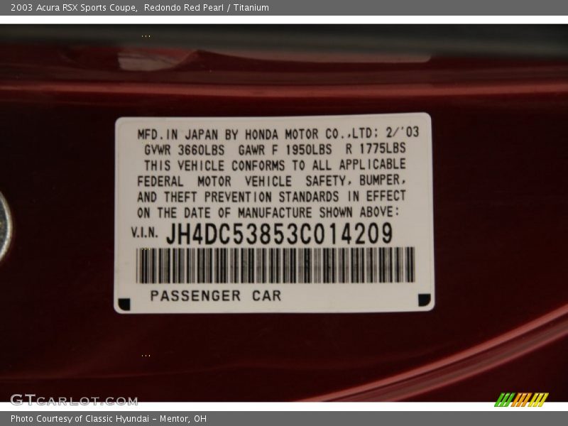 Redondo Red Pearl / Titanium 2003 Acura RSX Sports Coupe