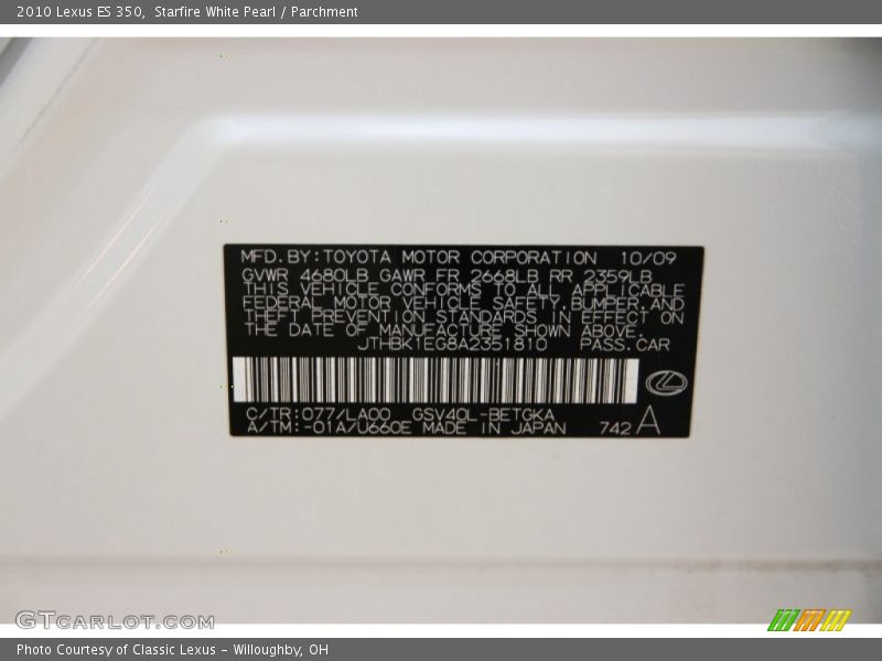 Starfire White Pearl / Parchment 2010 Lexus ES 350