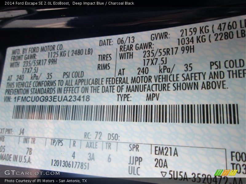 Deep Impact Blue / Charcoal Black 2014 Ford Escape SE 2.0L EcoBoost