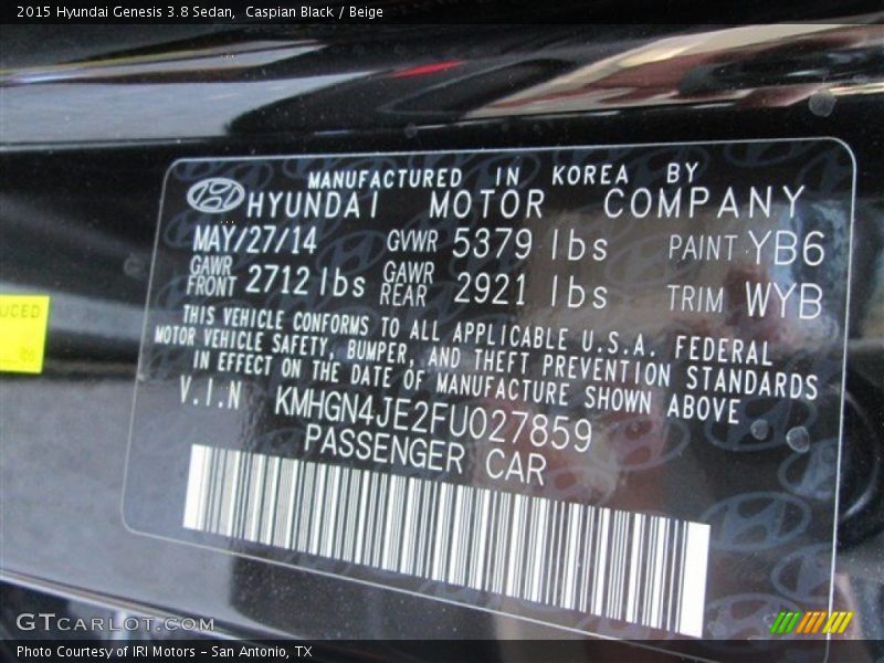 Caspian Black / Beige 2015 Hyundai Genesis 3.8 Sedan