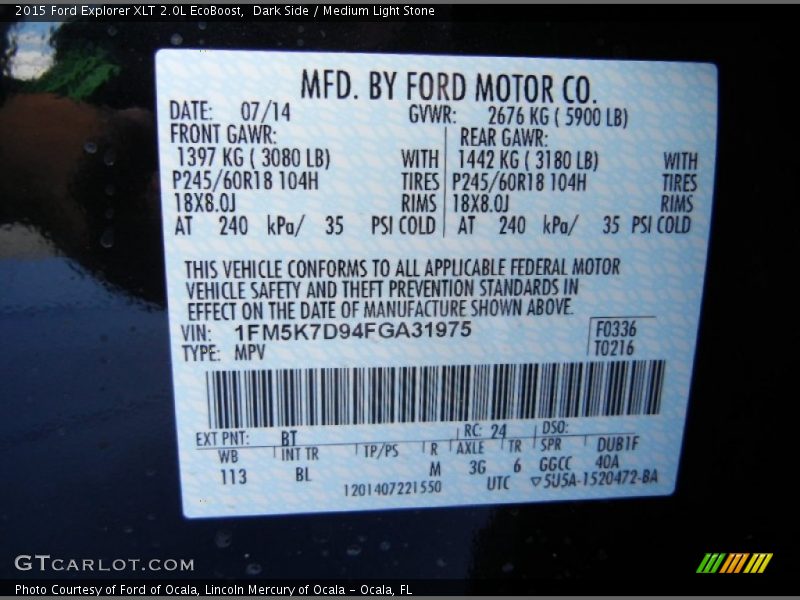 Dark Side / Medium Light Stone 2015 Ford Explorer XLT 2.0L EcoBoost