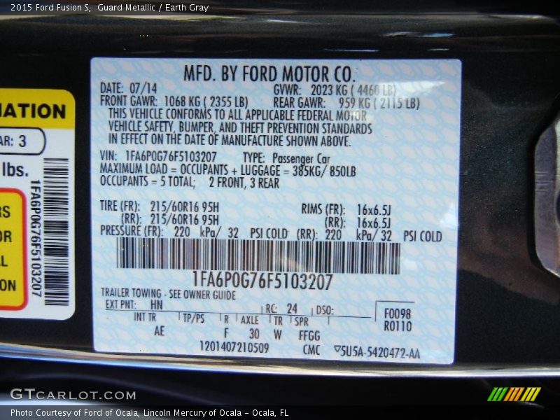 2015 Fusion S Guard Metallic Color Code HN