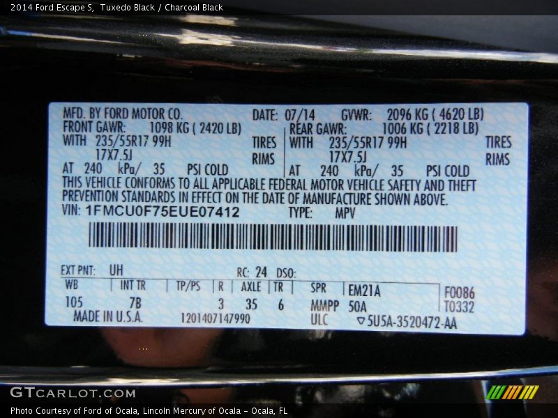 Tuxedo Black / Charcoal Black 2014 Ford Escape S