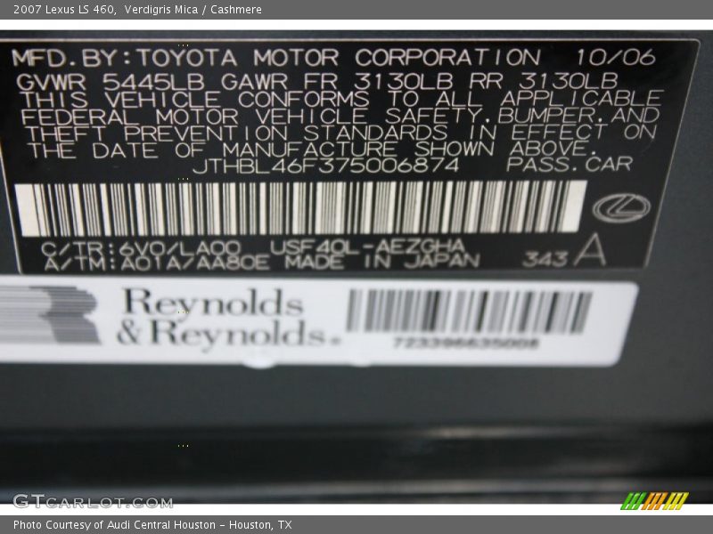 Verdigris Mica / Cashmere 2007 Lexus LS 460