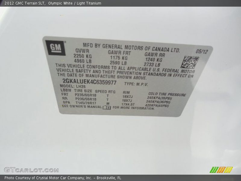 Olympic White / Light Titanium 2012 GMC Terrain SLT
