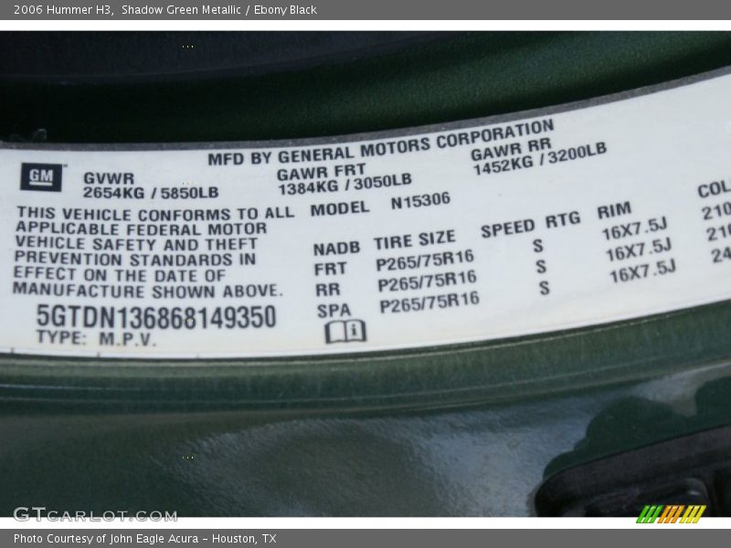 Shadow Green Metallic / Ebony Black 2006 Hummer H3