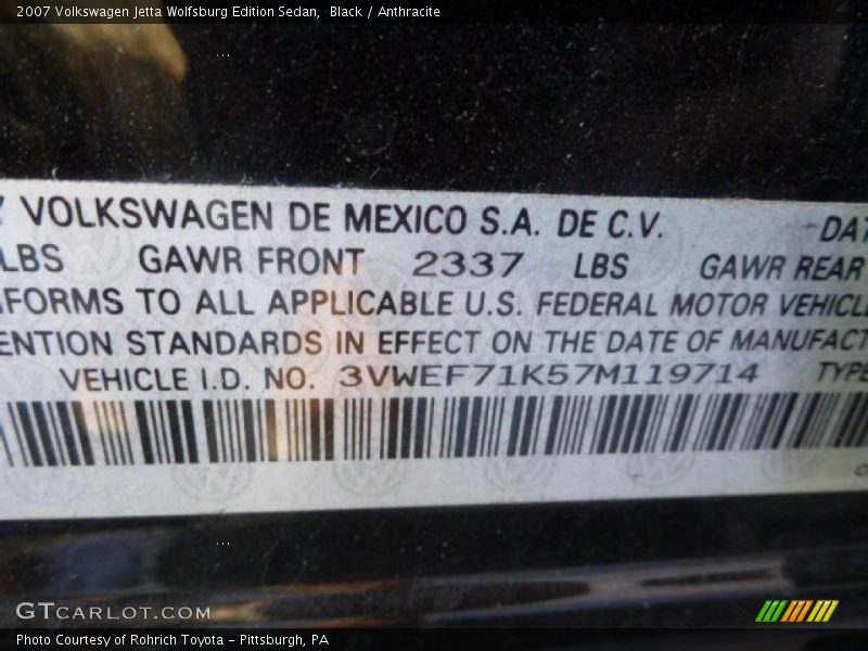 Black / Anthracite 2007 Volkswagen Jetta Wolfsburg Edition Sedan