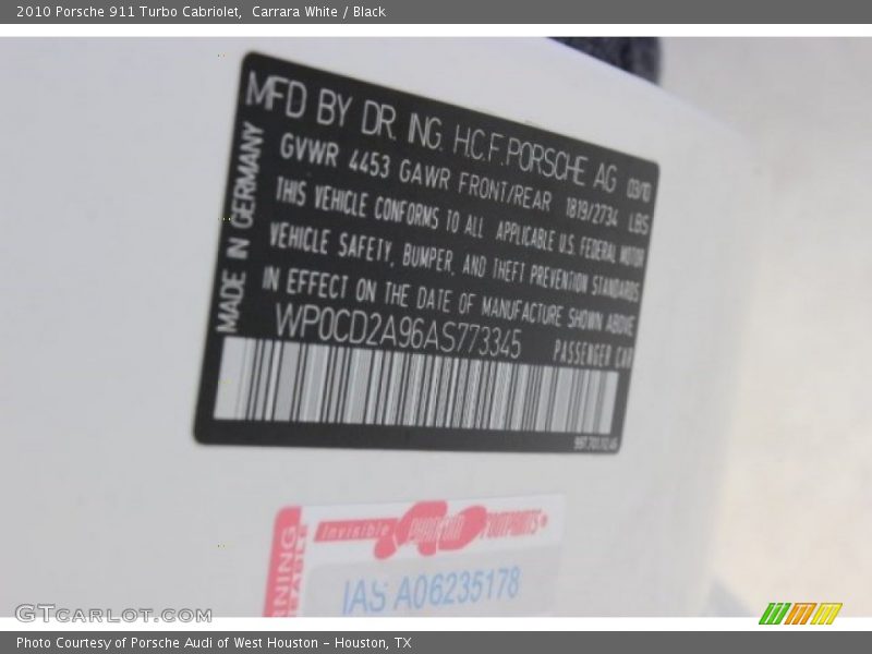 Carrara White / Black 2010 Porsche 911 Turbo Cabriolet