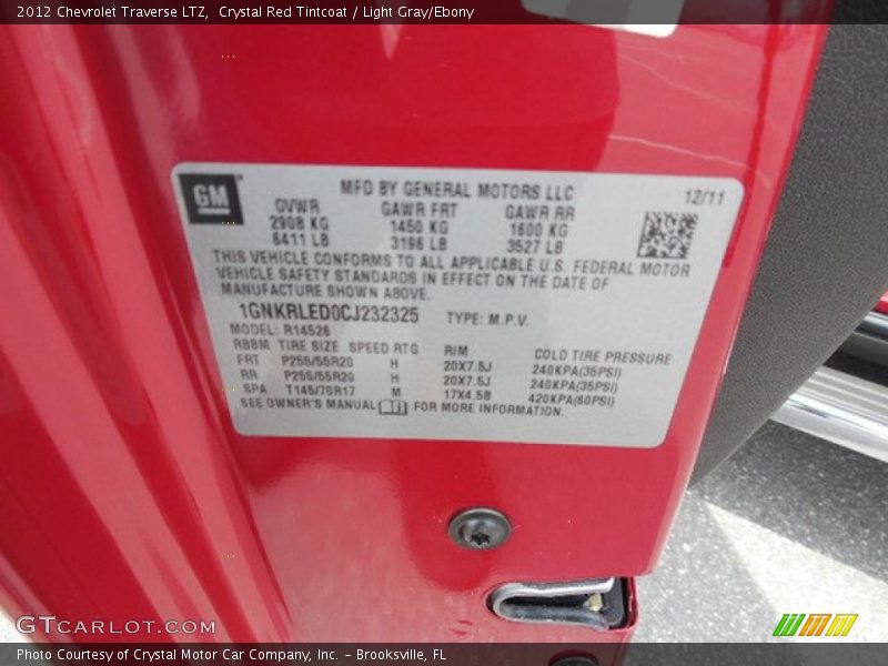 Crystal Red Tintcoat / Light Gray/Ebony 2012 Chevrolet Traverse LTZ
