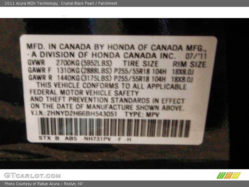 Crystal Black Pearl / Parchment 2011 Acura MDX Technology