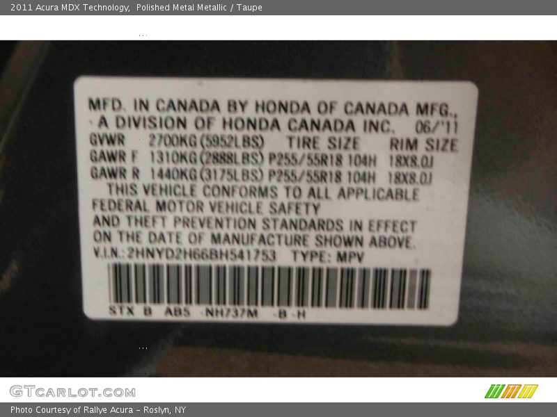 Polished Metal Metallic / Taupe 2011 Acura MDX Technology