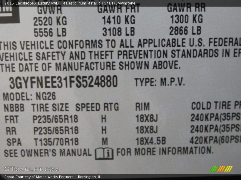 Majestic Plum Metallic / Shale/Brownstone 2015 Cadillac SRX Luxury AWD