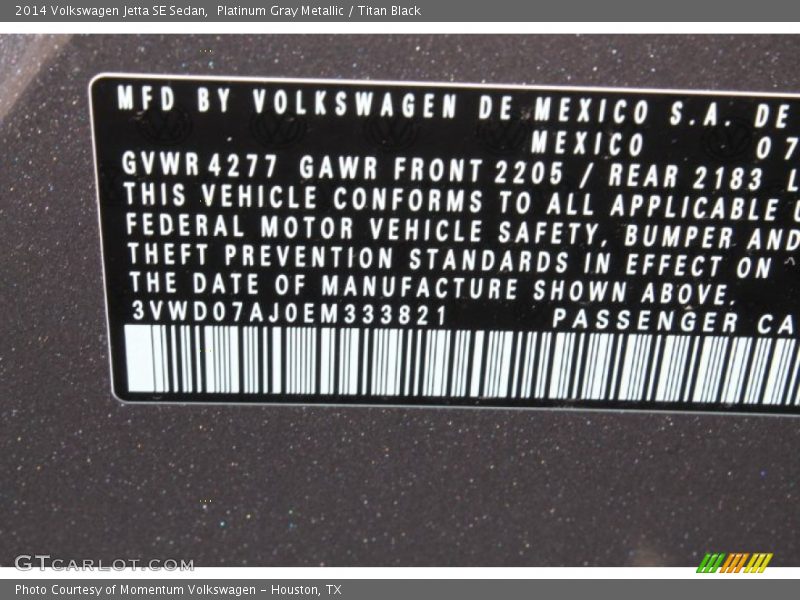 Platinum Gray Metallic / Titan Black 2014 Volkswagen Jetta SE Sedan