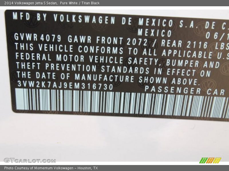 Pure White / Titan Black 2014 Volkswagen Jetta S Sedan