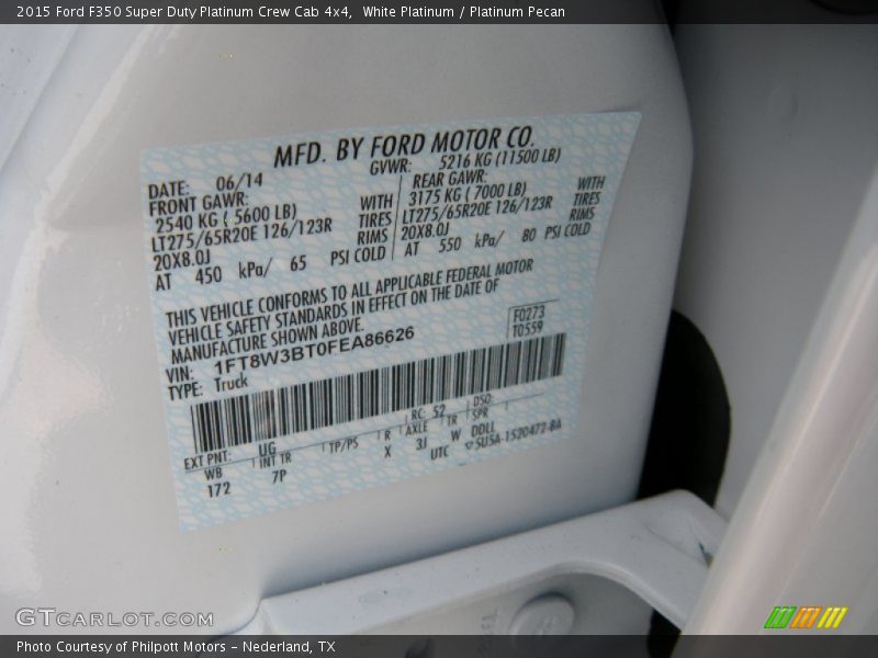 White Platinum / Platinum Pecan 2015 Ford F350 Super Duty Platinum Crew Cab 4x4