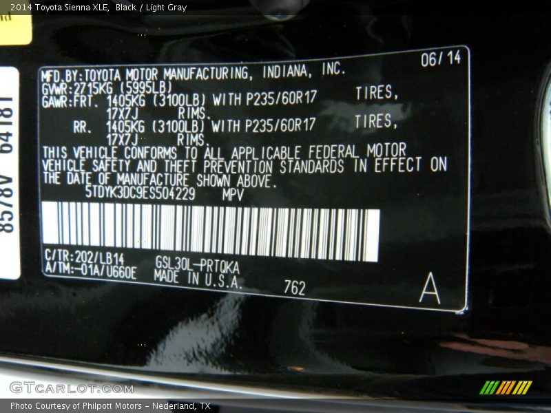 Black / Light Gray 2014 Toyota Sienna XLE