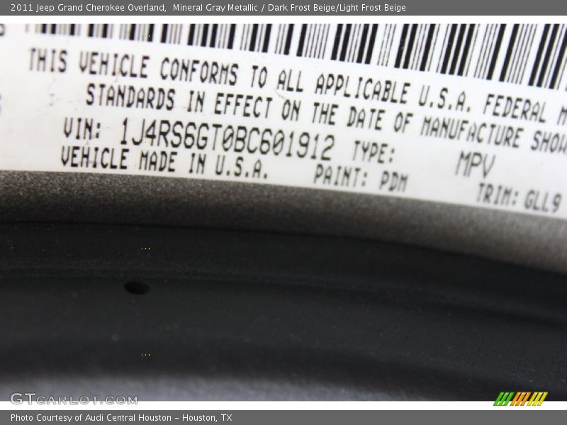 Mineral Gray Metallic / Dark Frost Beige/Light Frost Beige 2011 Jeep Grand Cherokee Overland