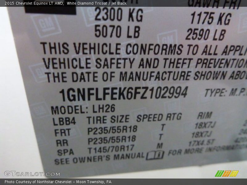 White Diamond Tricoat / Jet Black 2015 Chevrolet Equinox LT AWD